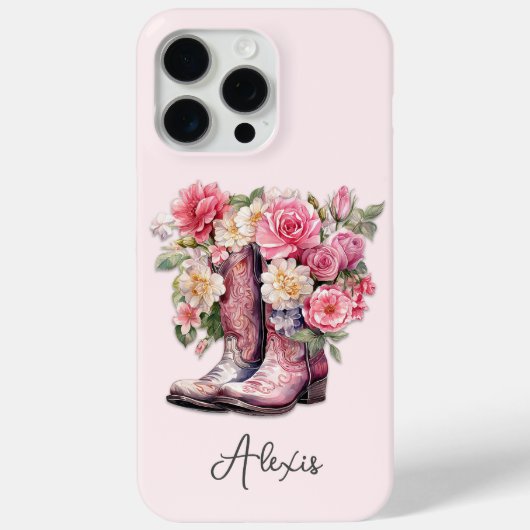 Rosa Stiefel mit Blumen monogrammiert Case-Mate iPhone Hülle (Rückseite)