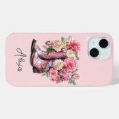 Rosa Stiefel mit Blumen monogrammiert Case-Mate iPhone Hülle (Rückseite (Horizontal))