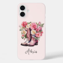 Rosa Stiefel mit Blumen monogrammiert