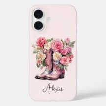 Rosa Stiefel mit Blumen monogrammiert