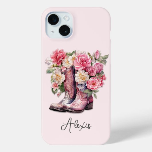 Rosa Stiefel mit Blumen monogrammiert Case-Mate iPhone Hülle (Rückseite)