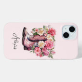 Rosa Stiefel mit Blumen monogrammiert Case-Mate iPhone Hülle (Rückseite (Horizontal))