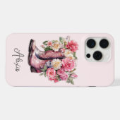 Rosa Stiefel mit Blumen monogrammiert iPhone Hülle (Rückseite (Horizontal))