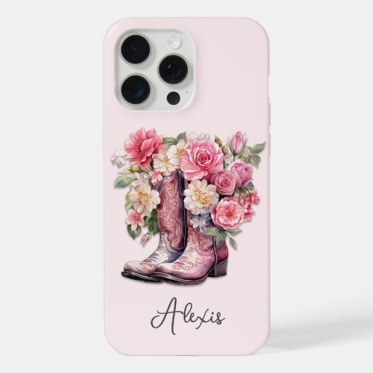 Rosa Stiefel mit Blumen monogrammiert iPhone Hülle (Rückseite)