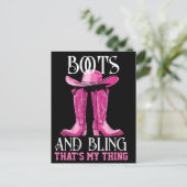 Rosa Stiefel und Bling das ist mein Ding Postkarte (Stehend Vorderseite)
