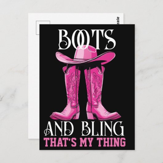 Rosa Stiefel und Bling das ist mein Ding Postkarte (Vorne/Hinten)