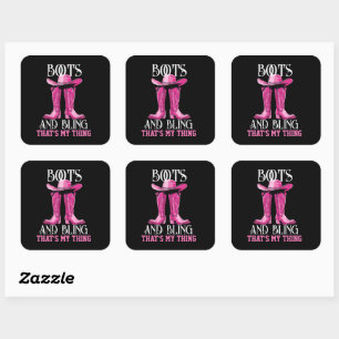 Rosa Stiefel und Bling das ist mein Ding Quadratischer Aufkleber