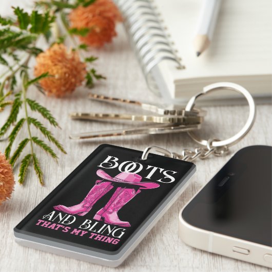 Rosa Stiefel und Bling das ist mein Ding Schlüsselanhänger (Vorderseite rechts)