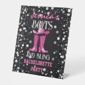 Rosa Stiefel und Bling-Junggeselinnen-Abschied Sockelschild (Vorderseite)