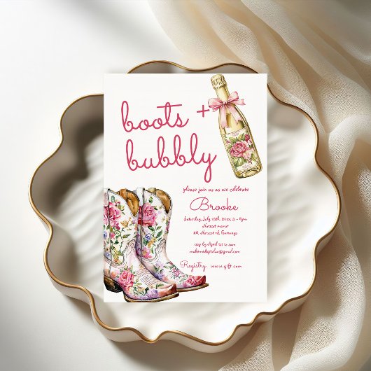 Rosa Stiefel und Brautparty mit Bubbly Einladung