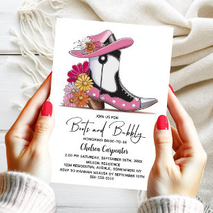 Rosa Stiefel und prickelnde Brautparty Einladung