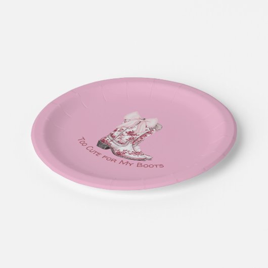 Rosa Stiefel und Teller (Schrägansicht)