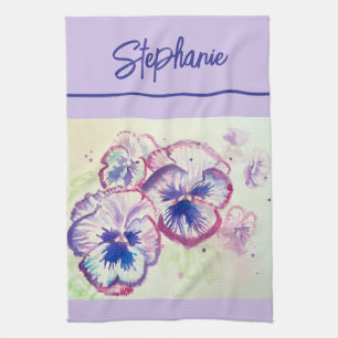 Rosa Stiefmütterchen Aquarell Damen Lavendel Lila Geschirrtuch