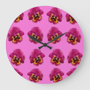 rosa Stiefmütterchen auf rosa, Große Wanduhr