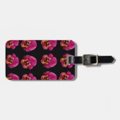 Rosa Stiefmütterchen auf schwarz, Gepäckmarke Gepäckanhänger (Vorderseite horizontal)