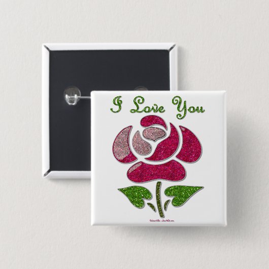 Rosa Stift Rose I Liebe Sie Button (Vorne & Hinten)