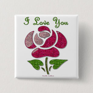 Rosa Stift Rose I Liebe Sie Button