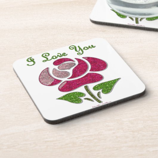 Rosa Stift Rose I Liebe Sie Untersetzer (Linke Seite)