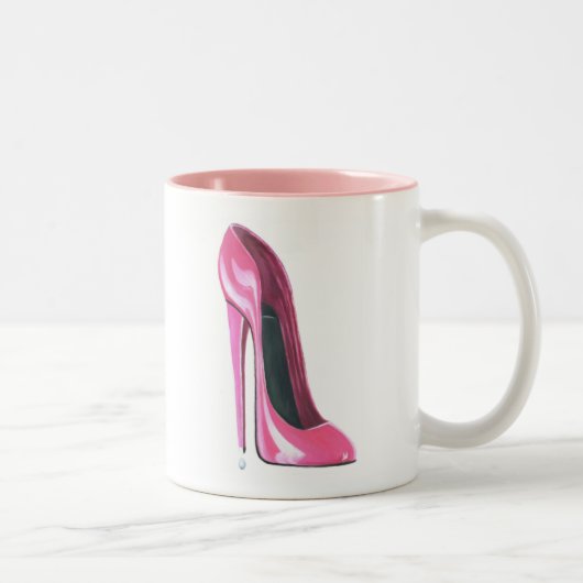 Rosa Stilett-Schuh-Kunst Zweifarbige Tasse (Rechts)