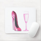 Rosa Stilett-Schuh und Champagne-Glas Mousepad (Mit Mouse)