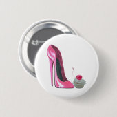 Rosa Stilett-Schuh und kleiner Kuchen Button (Vorne & Hinten)