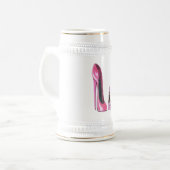 Rosa Stilett-Schuh-und Lippenstift-Kunst Bierglas (Vorderseite Links)