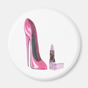 Rosa Stilett-Schuh-und Lippenstift-Kunst Magnet