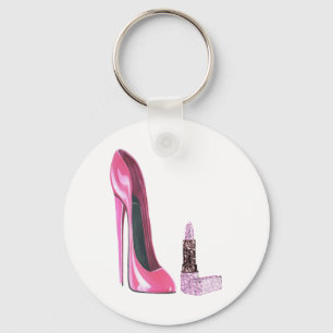 Rosa Stilett-Schuh-und Lippenstift-Kunst Schlüsselanhänger