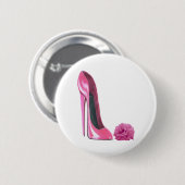 Rosa Stilett-Schuh und rosa Rosen-Kunst Button (Vorne & Hinten)