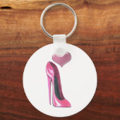 Rosa Stiletto High Heel Schuh und Herz Schlüsselanhänger (Vorderseite)