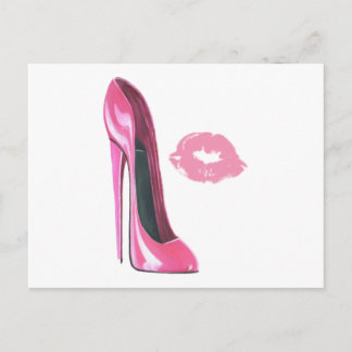 Rosa Stiletto Schuhe und rosa Lippen Postkarte