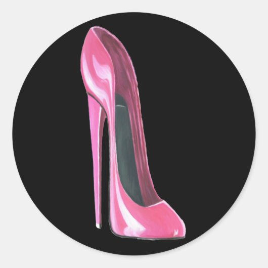 Rosa Stiletto Shoe auf schwarzer Aufkleber (Vorderseite)