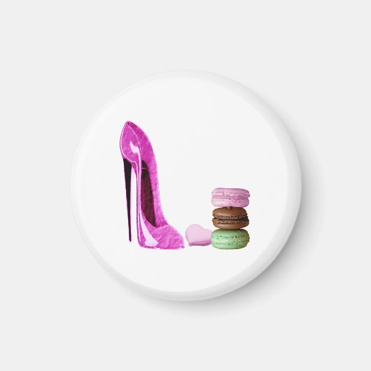 Rosa Stiletto Shoe und französisches Macaroons Art Magnet (Vorne)