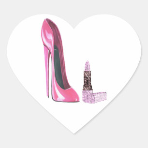 Rosa Stiletto Shoe und Lipstick Art Herz-Aufkleber