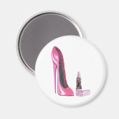 Rosa Stiletto Shoe und Lipstick Art Magnet (Vorderseite/Rückseite)