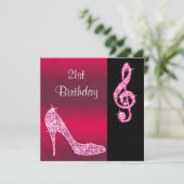 Rosa Stiletto & Treble Cleft 21. Geburtstag Einladung (Stehend Vorderseite)