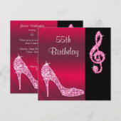 Rosa Stiletto & Treble Cleft 55. Geburtstag Einladung (Vorne/Hinten)