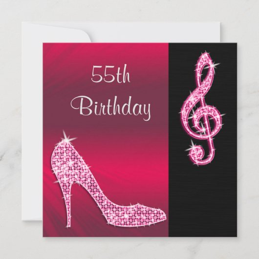 Rosa Stiletto & Treble Cleft 55. Geburtstag Einladung (Vorderseite)