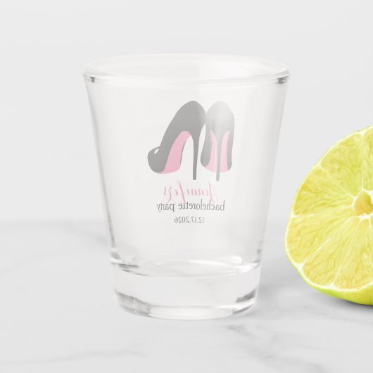 Rosa Stilettos Girls Night Out Junggeselinnen-Absc Schnapsglas (Rückseite)