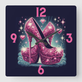 Rosa Stilettos und Herz Quadratische Wanduhr