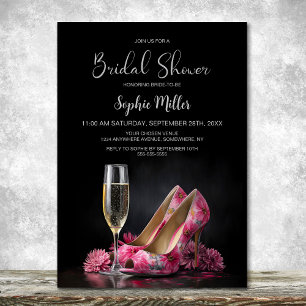 Rosa Stilettoschuhe mit Blumenmuster Brautparty Einladung