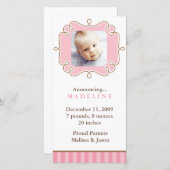 Rosa Stilvolle Bilderrahmen Foto Geburtshinweise Ankündigung (Vorne/Hinten)