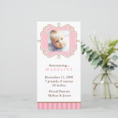 Rosa Stilvolle Bilderrahmen Foto Geburtshinweise Ankündigung (Stehend Vorderseite)