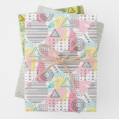 Rosa Stilvolle Memphis Style 80er Pop Art Geometri Geschenkpapier Set (Beispiel)