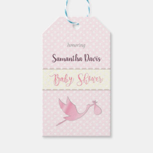 Rosa Storch-Baby-Babyparty Geschenkanhänger