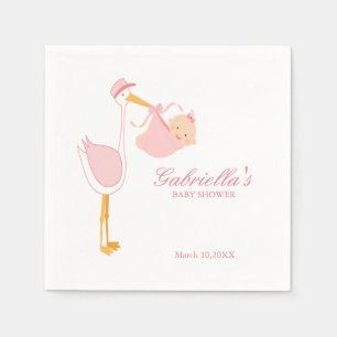 Rosa Storch-Baby-Duschen-personalisierte Serviette