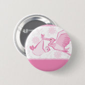 Rosa Storch mit Baby-Taste Button (Vorne & Hinten)
