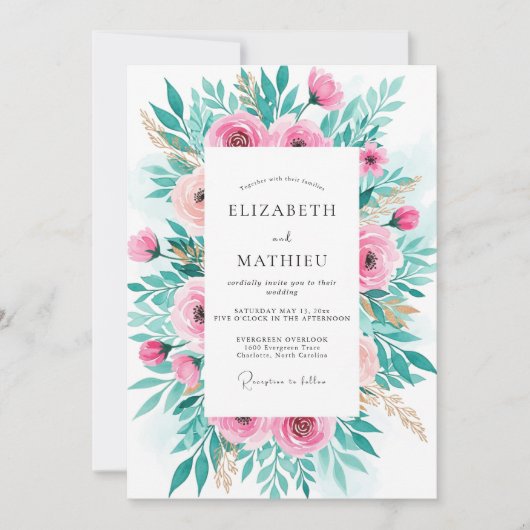 Rosa strahlender Frühling Hochzeit Einladung (Vorderseite)