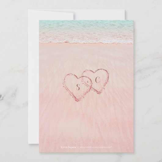 Rosa Strandherzen Save the Date im Sand (Rückseite)