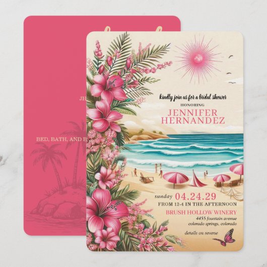 Rosa Strandhochzeitsdusche Einladung (Vorne/Hinten)